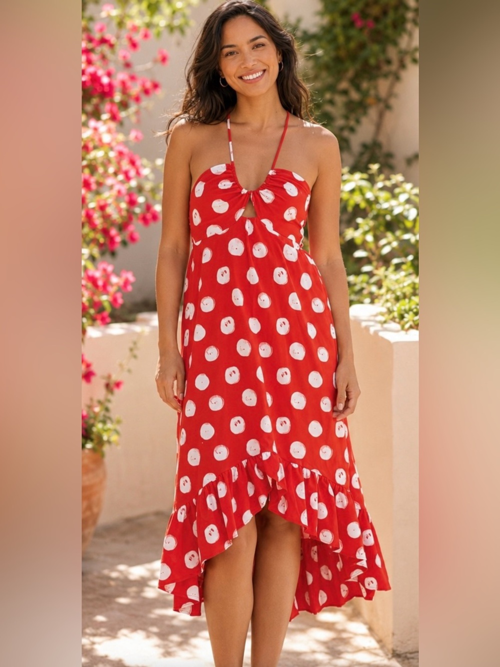 Plenty by Tracy Reese Anthropologie Red White Polka Dot Halter Dress SZ L
